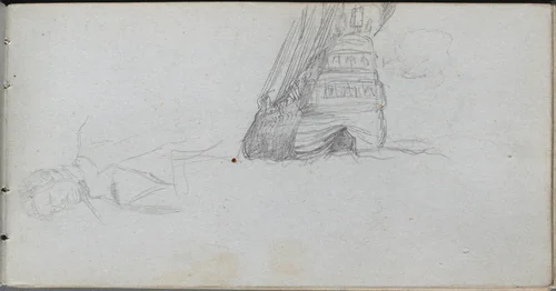 Sketchbook, page 84: Figure Study, Study of a Ship by Ernest Meissonier, book, 1860-1869