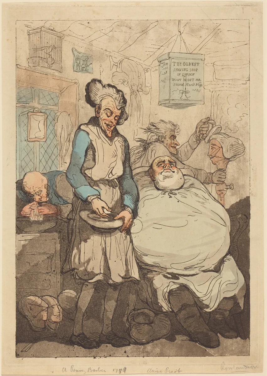 A Penny Barber by Thomas Rowlandson, print, 1789