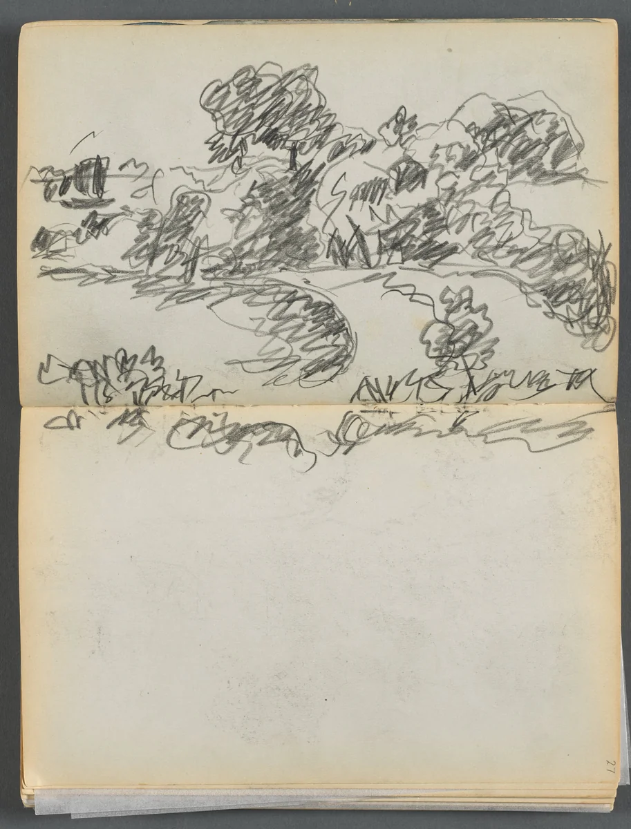 Sketchbook- The Granite Shore Hotel, Rockport, page 026 & 27: Harbor View by Maurice Prendergast, book, 1905-1910