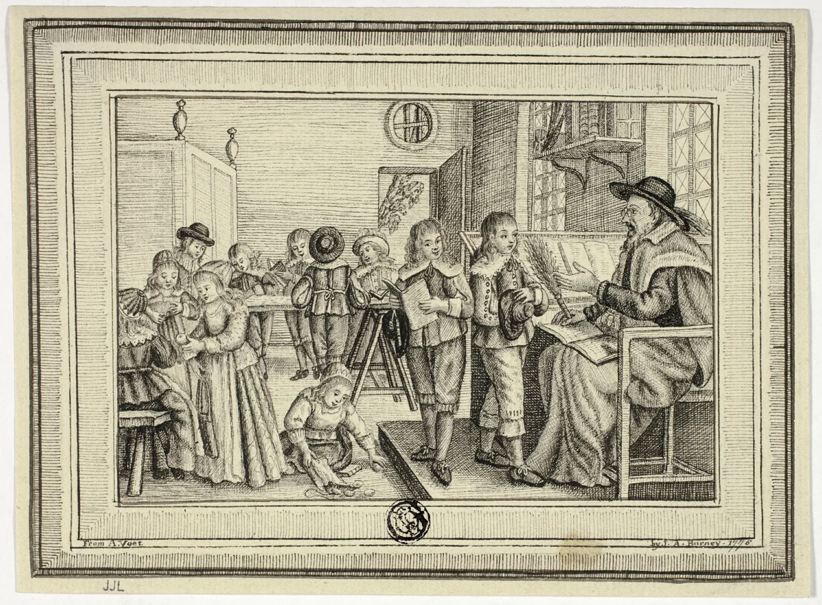 Schoolmaster with Children by Alexander Voet, drawing, 1633-1690