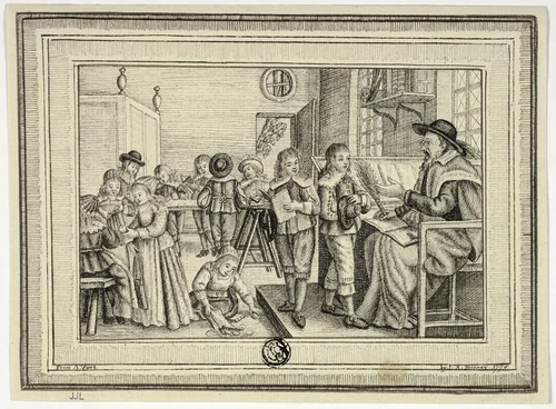 Schoolmaster with Children by Alexander Voet, drawing, 1633-1690