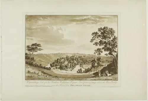 Wynnstay, Seat of Sir Watkin Williams Wynn Bart, from a Cottage above the New Bridge over the River Dee, Denbigh Shire, plate two from Twelve Views in North Wales by Paul Sandby, print, 1776
