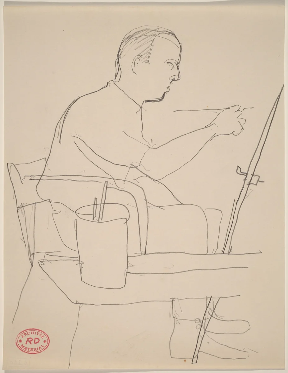 Untitled [man seated at an easel and painting] by Richard Diebenkorn, drawing, 1955-1967