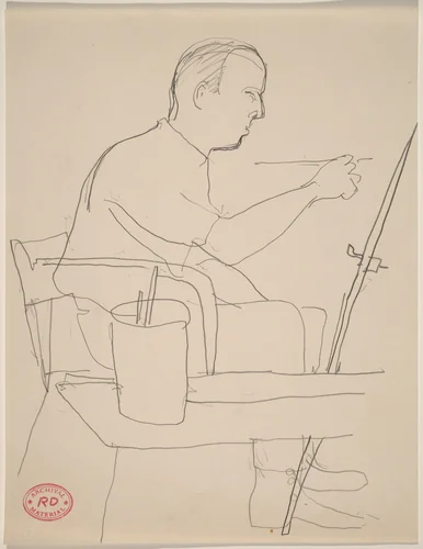 Untitled [man seated at an easel and painting] by Richard Diebenkorn, drawing, 1955-1967