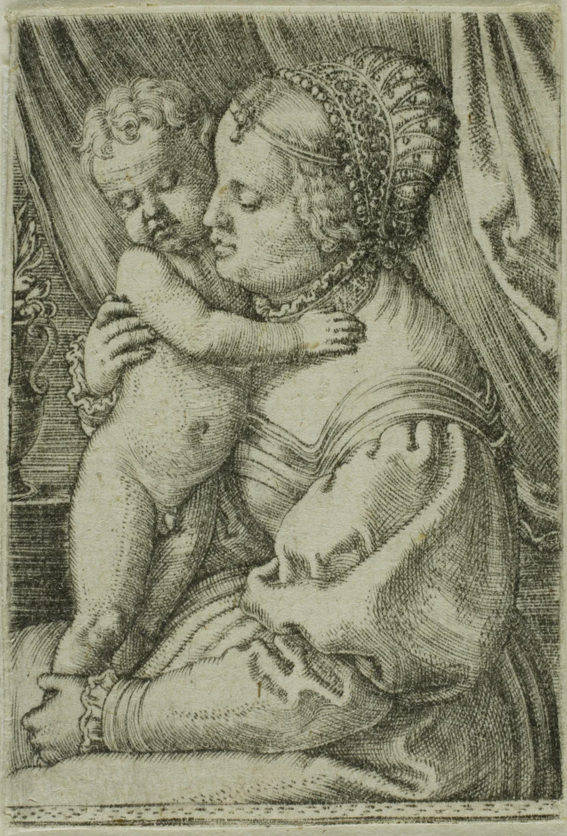 The Virgin with Child and Vase by Barthel Beham, print, 1520-1540