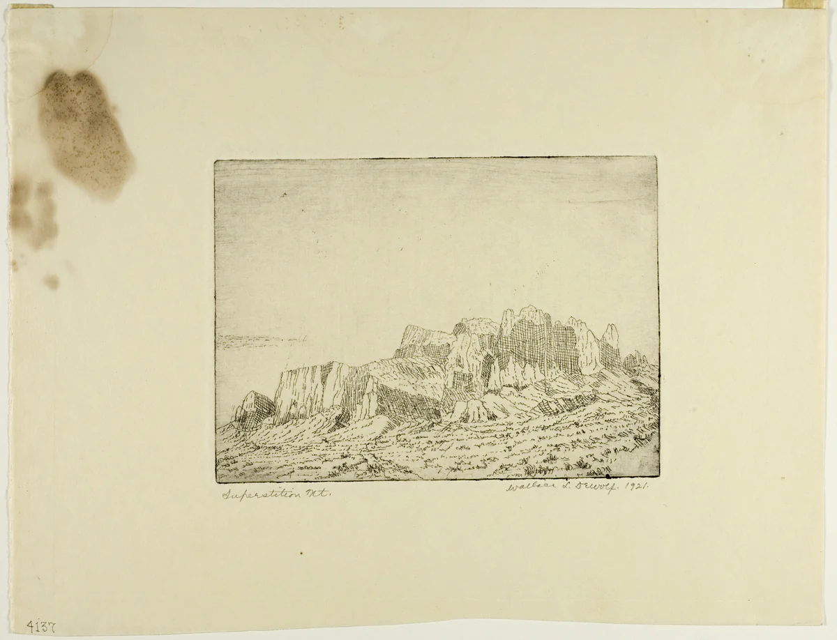 Superstition Mountain by Wallace DeWolf, print, 1921