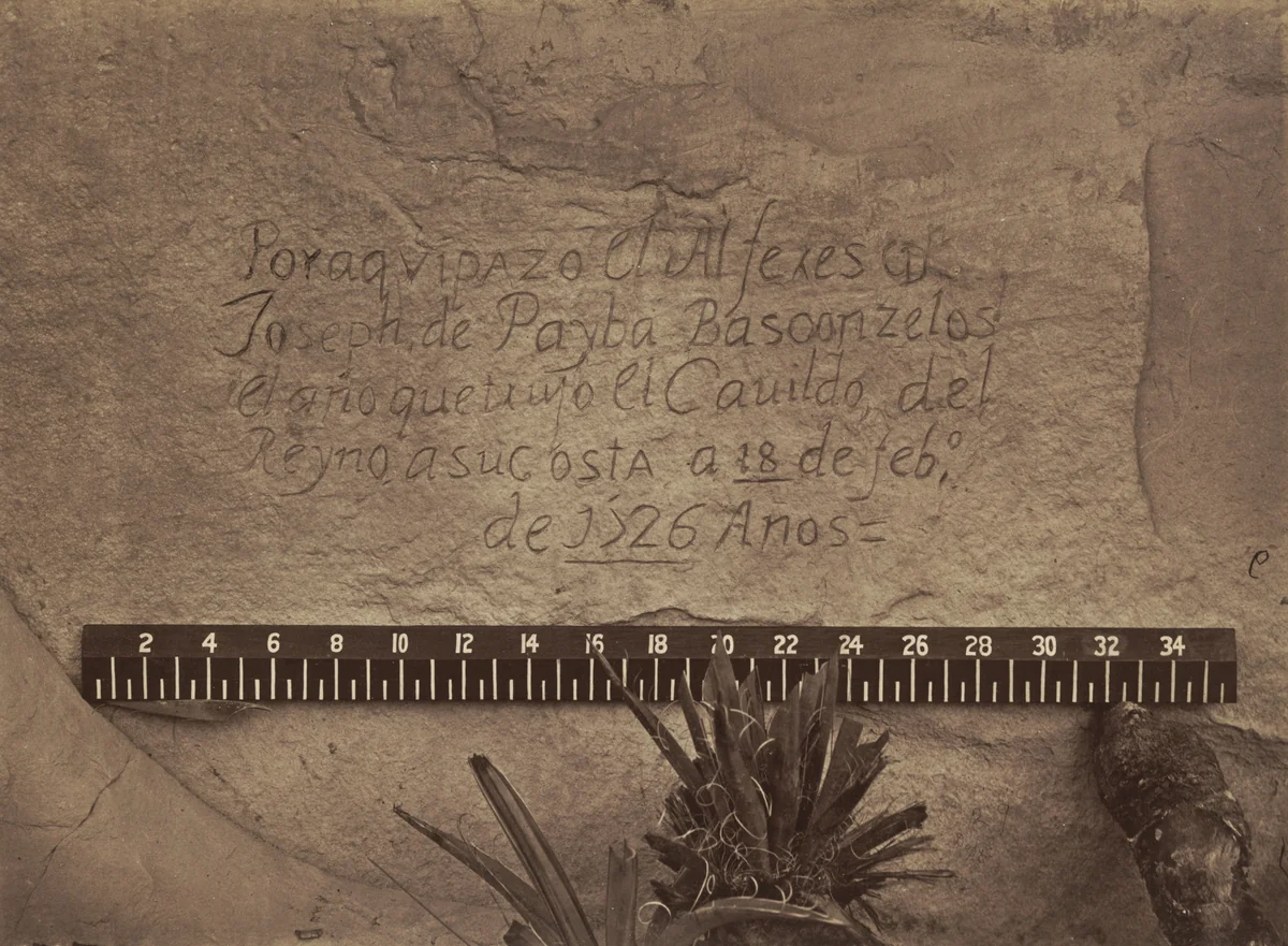 Historic Spanish Record of the Conquest. South Side of Inscription Rock, New Mexico by Timothy O'Sullivan, photograph, 1873