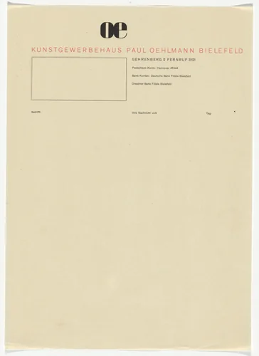 OE Kunstgewerbehaus Paul Oehlmann letterhead by Georg Trump, design, 1925