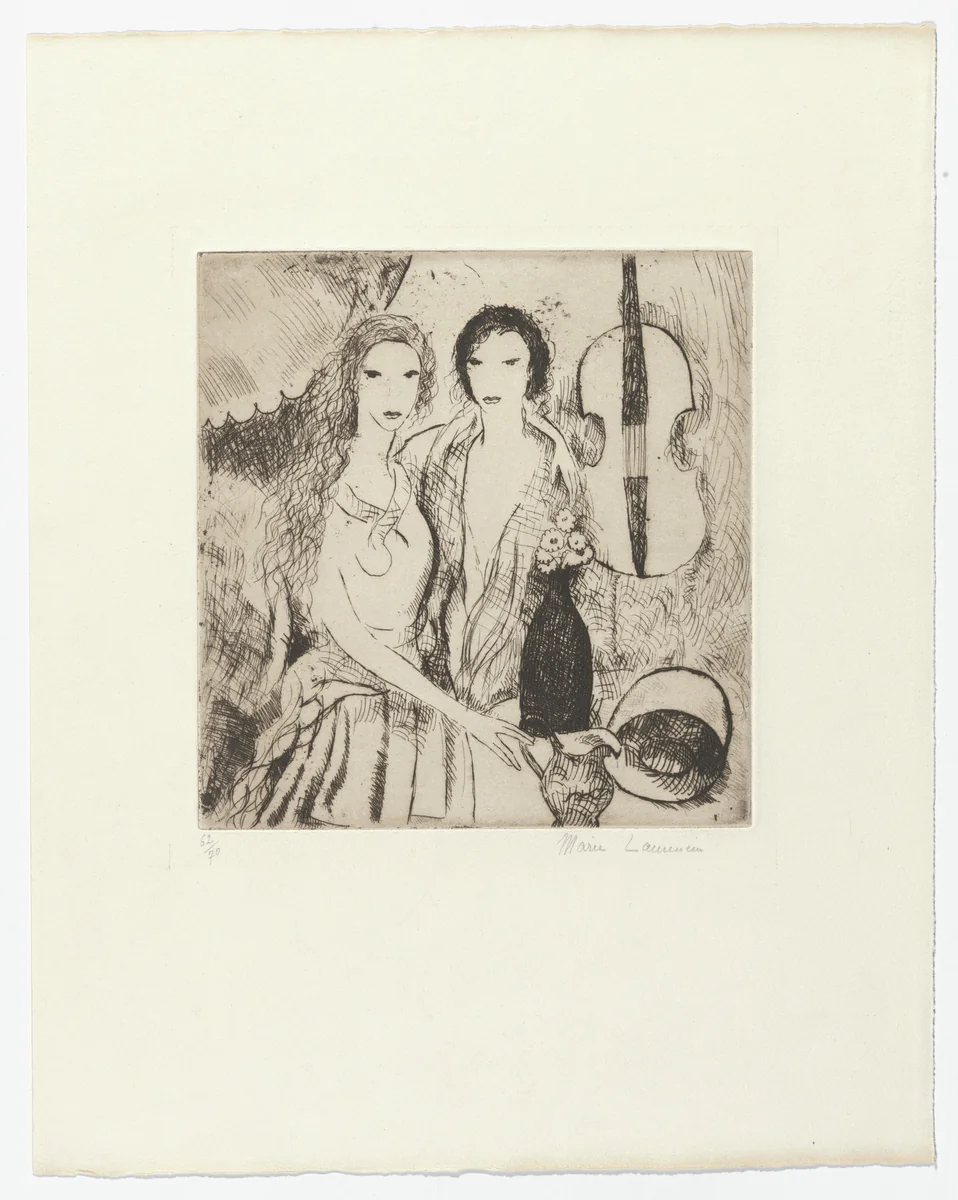 Girls with Violin-Cello (Jeunes filles au violoncelle) by Marie Laurencin, print, 1923