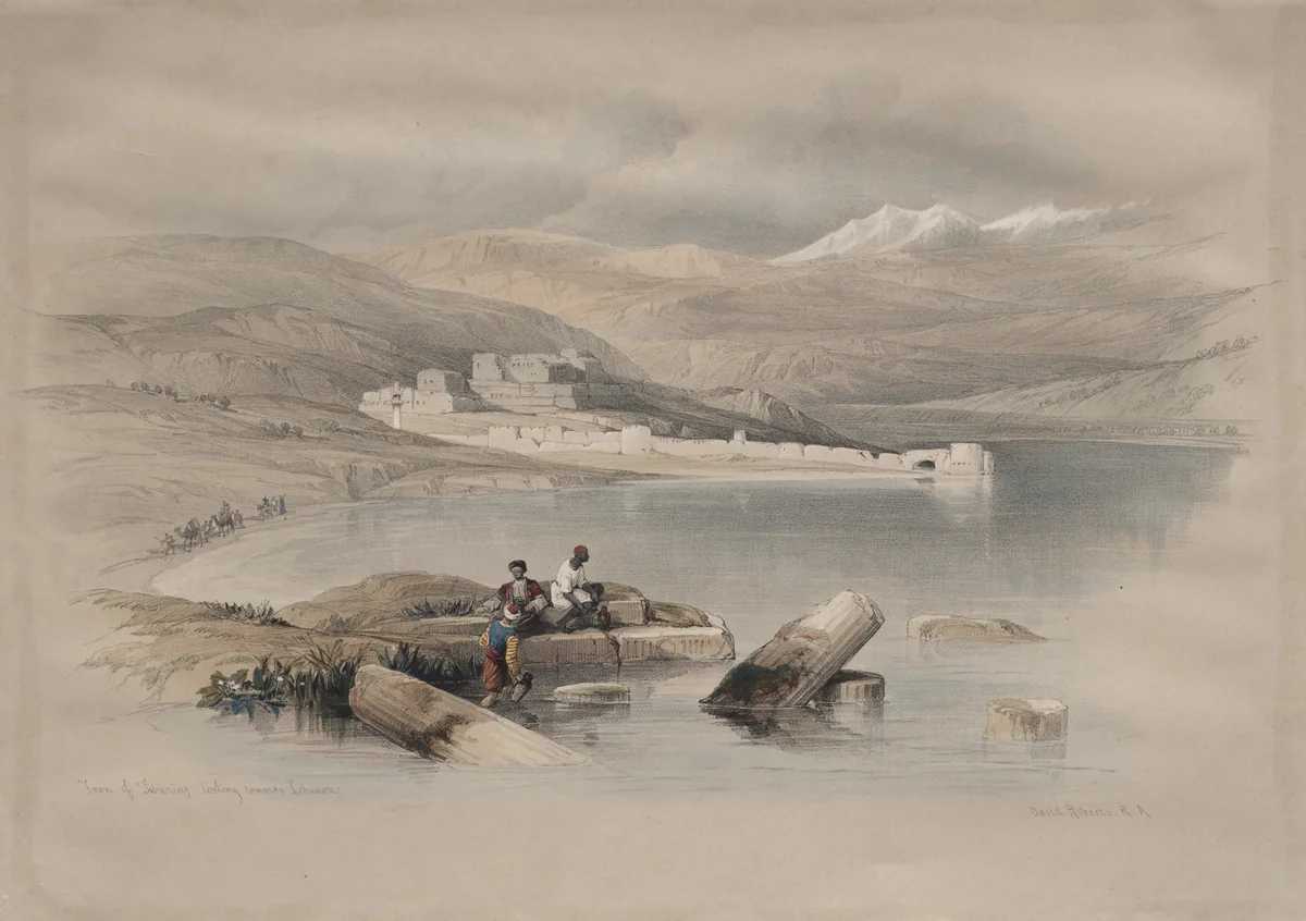 Town of Tiberias Looking Towards Lebanon by David Roberts, print, 1839