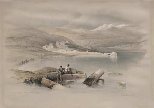 Town of Tiberias Looking Towards Lebanon by David Roberts, print, 1839