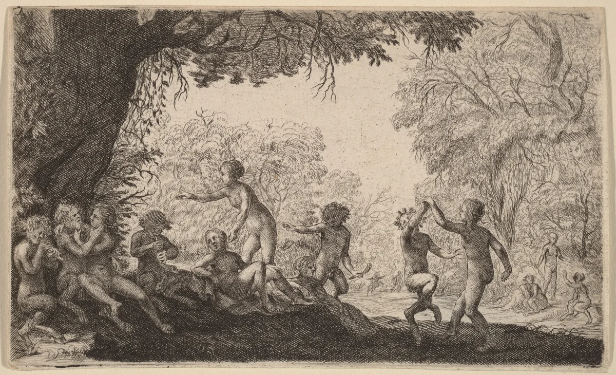 Bacchanal with a Dancing Couple on the Right by Willem Basse, print, 1613-1672