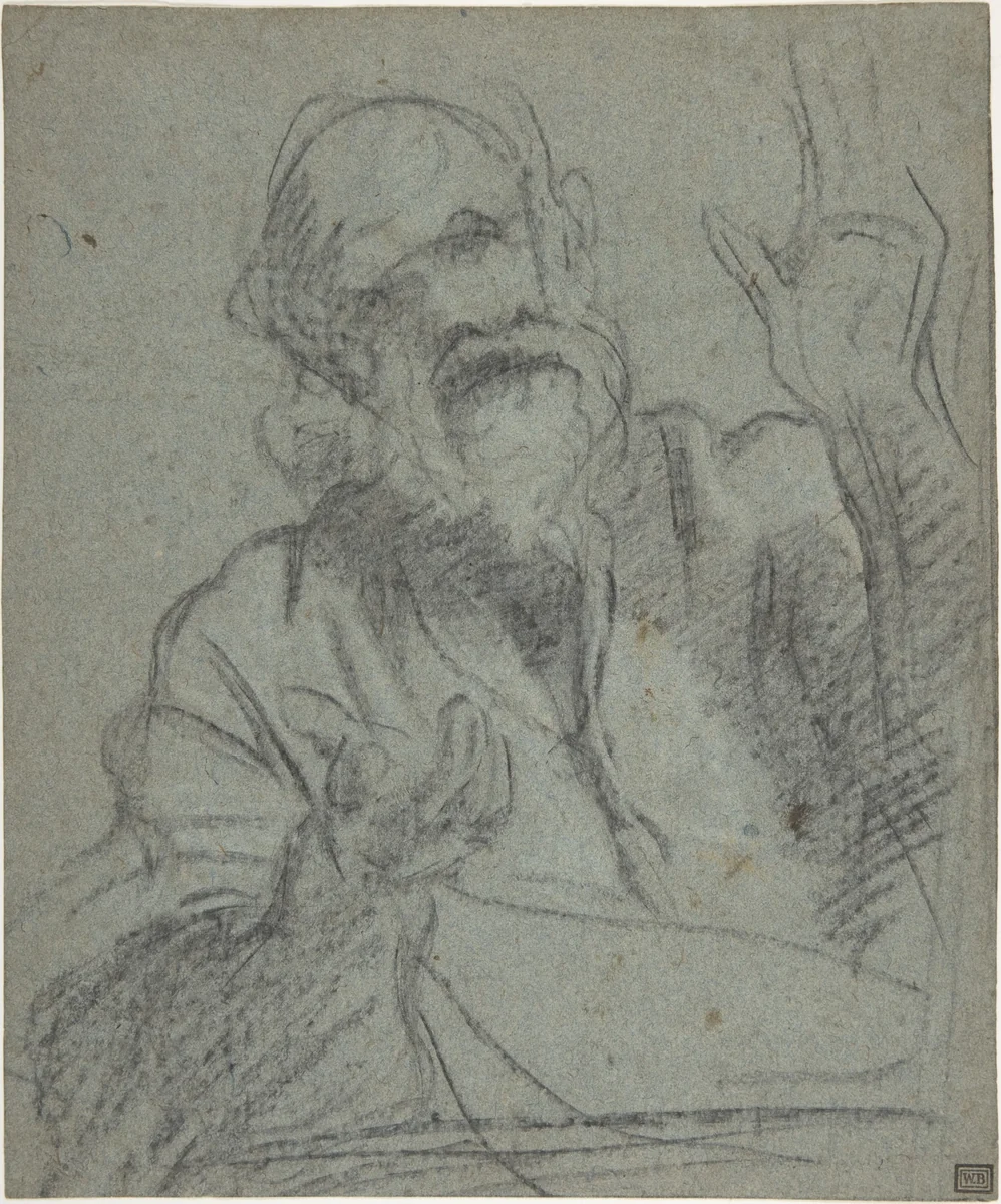 Study of an Old Man by Giacomo Cavedone, drawing, 1577-1660