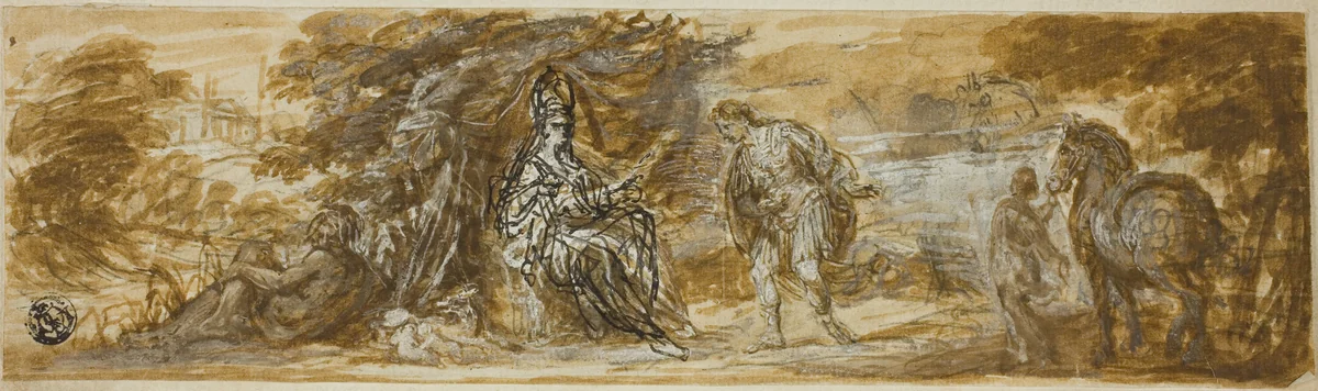 Military Hero Honoring Personification of Rome by Giuseppe Passeri, drawing, 1600-1699