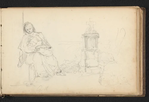 Moeder met kind by Jan Bedijs Tom, drawing, 1823-1894