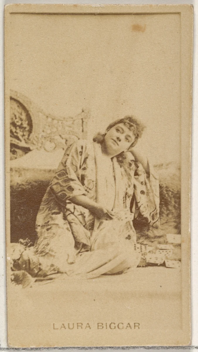 Laura Biggar, from the Actors and Actresses series (N45, Type 8) for Virginia Brights Cigarettes by Allen & Ginter, photograph, 1885-1891