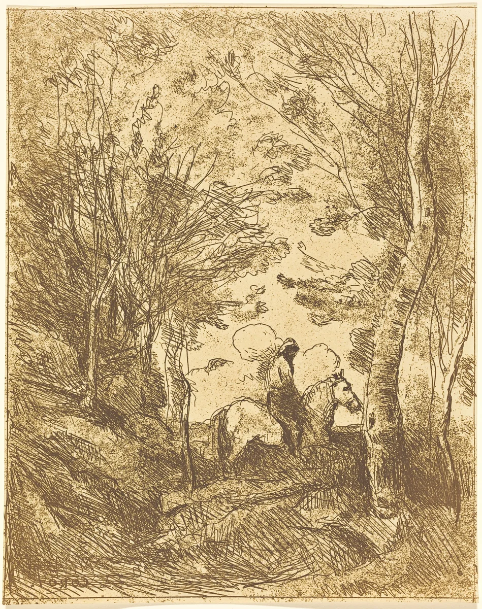 Horseman in the Woods, Large Plate (Le Grand Cavalier sous bois) by Jean-Baptiste-Camille Corot, print, 1854