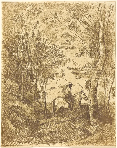 Horseman in the Woods, Large Plate (Le Grand Cavalier sous bois) by Jean-Baptiste-Camille Corot, print, 1854