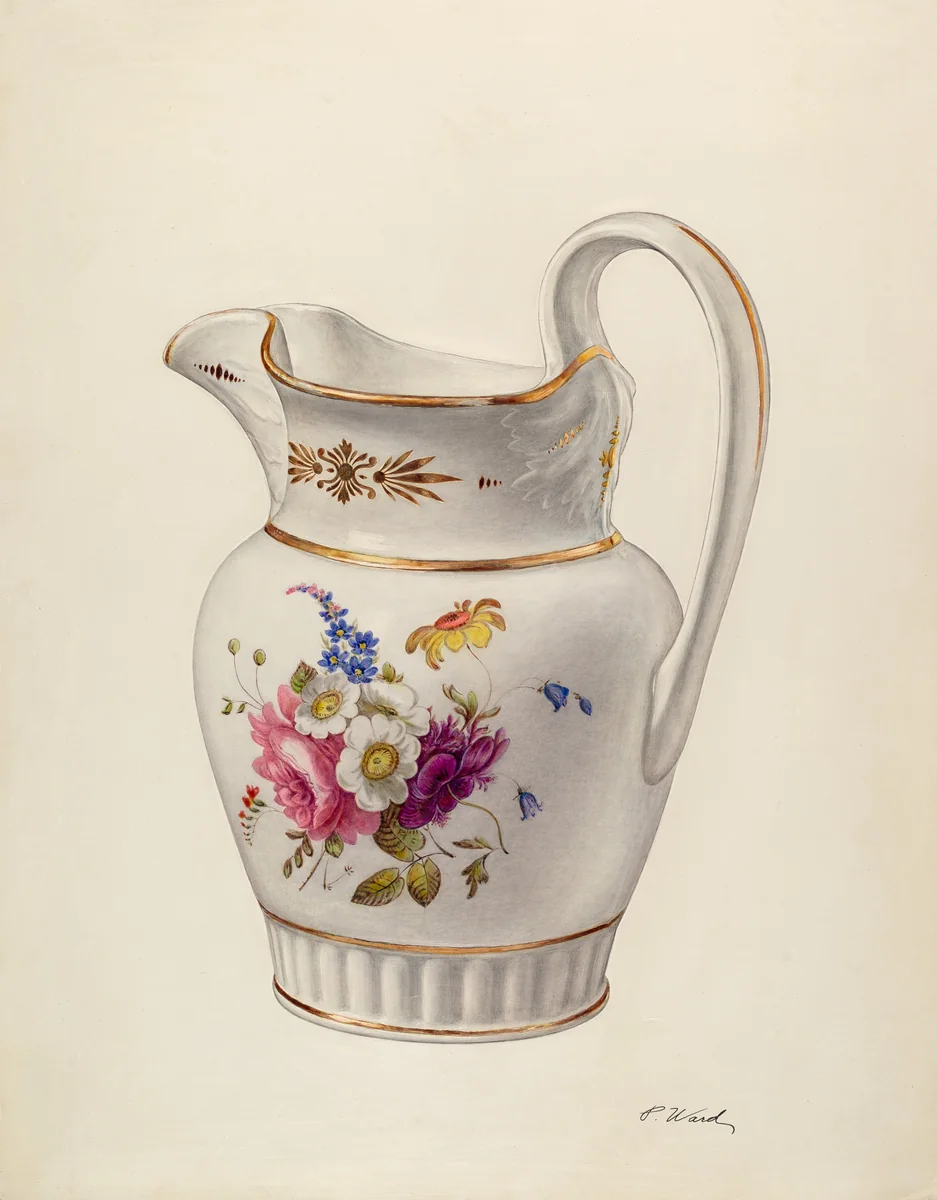 White Glazed Porcelain Pitcher by Paul Ward, index of american design, 1940