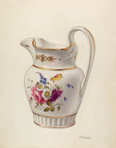 White Glazed Porcelain Pitcher by Paul Ward, index of american design, 1940