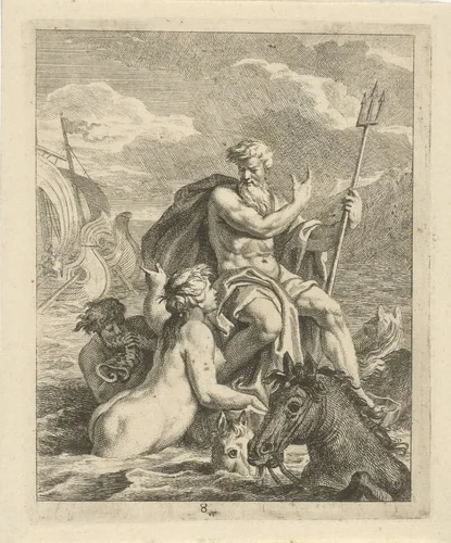 Zeelandschap met Thetis en Neptunus by J. Alexander Janssens, print, 1700