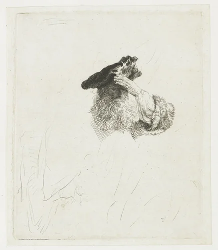 Old man shading his eyes with his hand by Rembrandt van Rijn, print, 1639