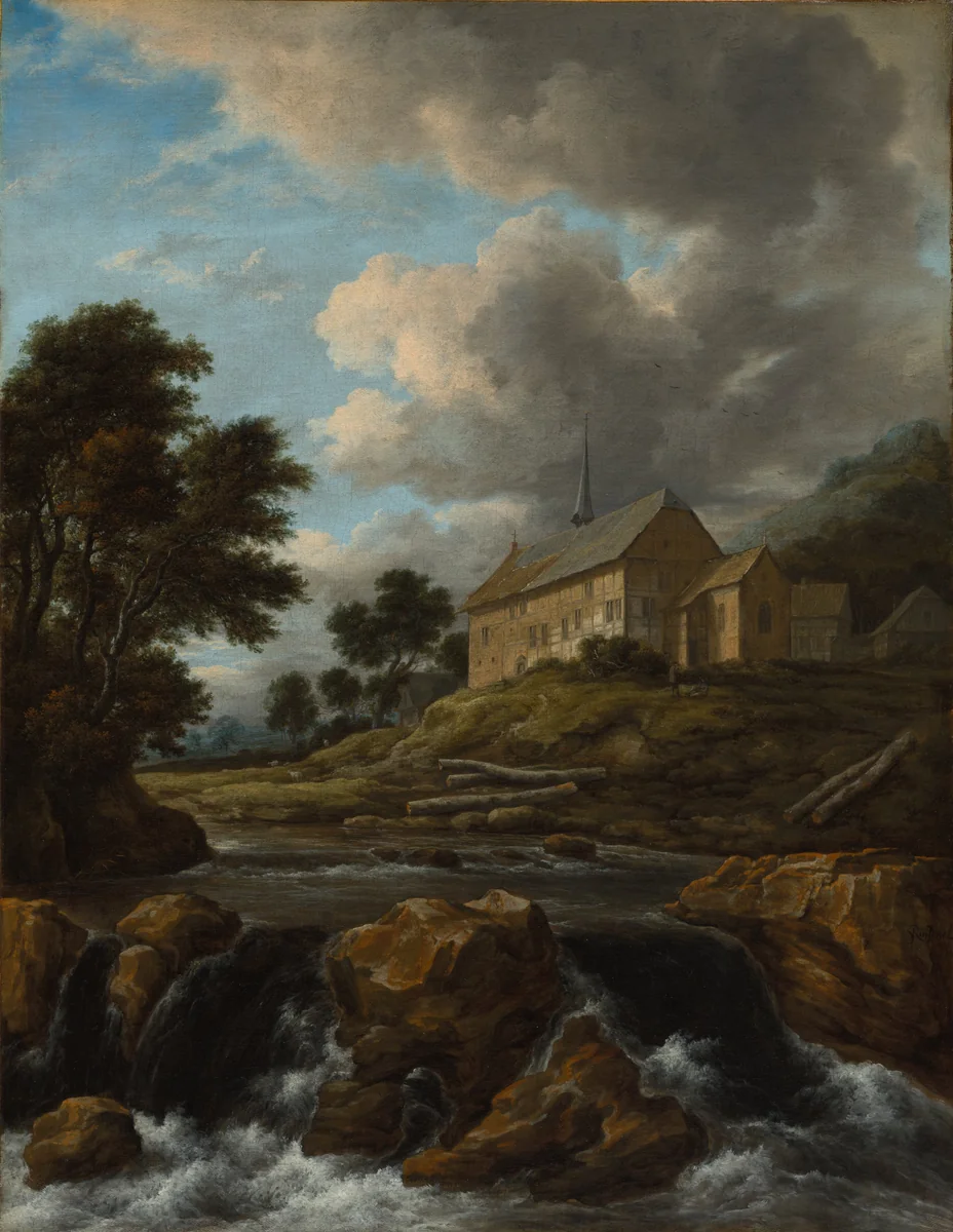 Landscape with a Church by a Torrent by Jacob van Ruisdael, painting, 1665-1675