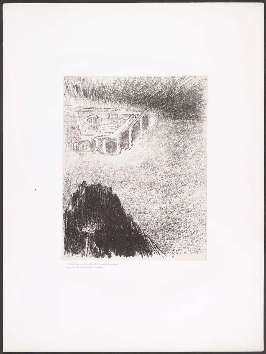 And I John Saw the Holy City, New Jerusalem, Coming Down from God out of Heaven (Et moi, Jean, je vis la sainte cité, la nouvelle Jérusalem, qui descendait du ciel, d'auprès de Dieu) from Apocalypse of Saint John (Apocalypse de Saint-Jean) by Odilon Redon, print, 1899