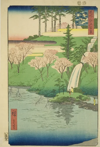 Chiyogaike Pond, Meguro (Meguro Chiyogaike), from the series "One Hundred Famous Views of Edo (Meisho Edo hyakkei)" by Utagawa Hiroshige (歌川広重), print, 1856