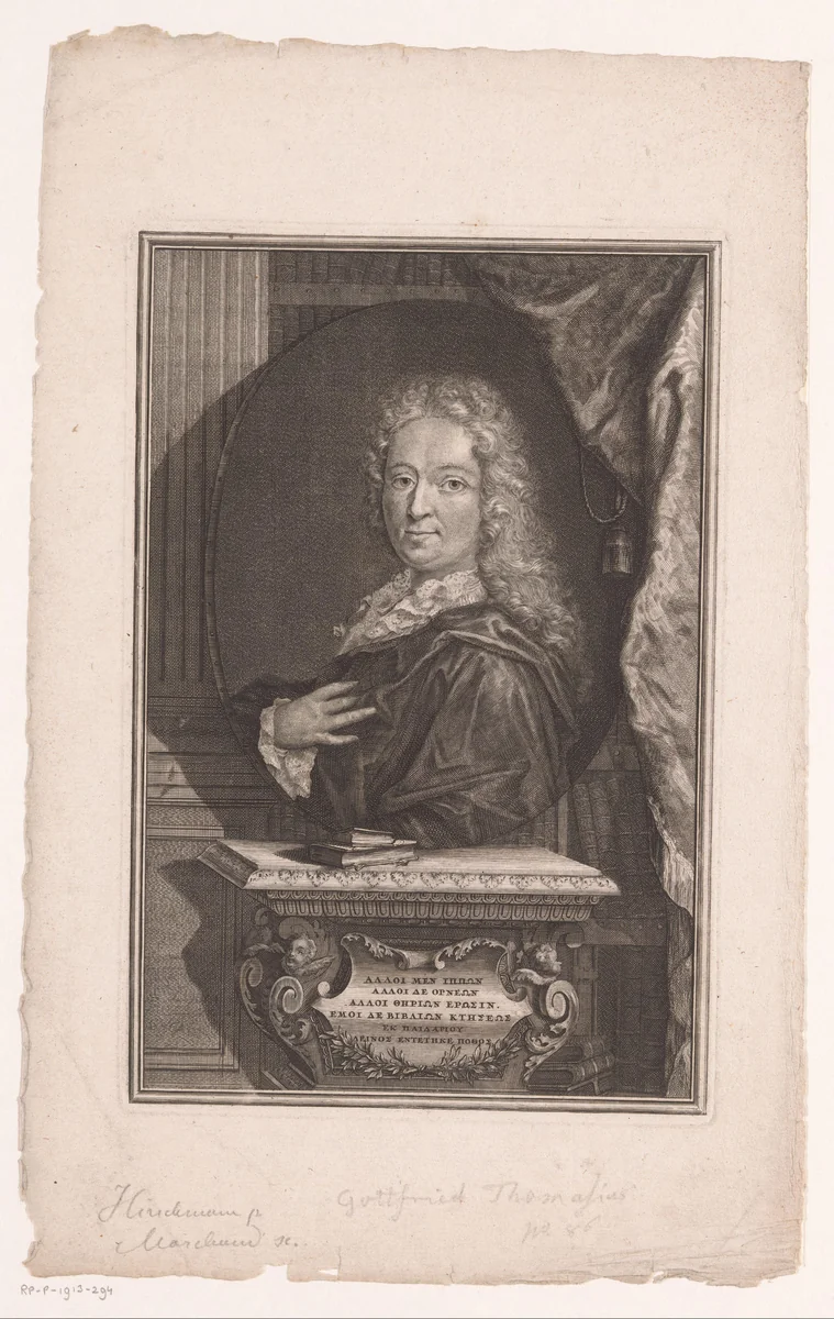 Portret van Gottfried Thomasius by Johann Christian Marchand, print, 1690-1711