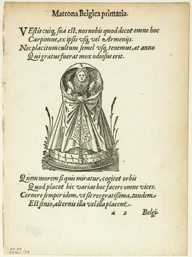 Matrona Belgica primaria (Belgian Matron of the First Rank) from Gynaeceum, sive Theatrum Mulierum, plate 53 from Woodcuts from Books of the XVI Century by Jost Amman, print, 1586