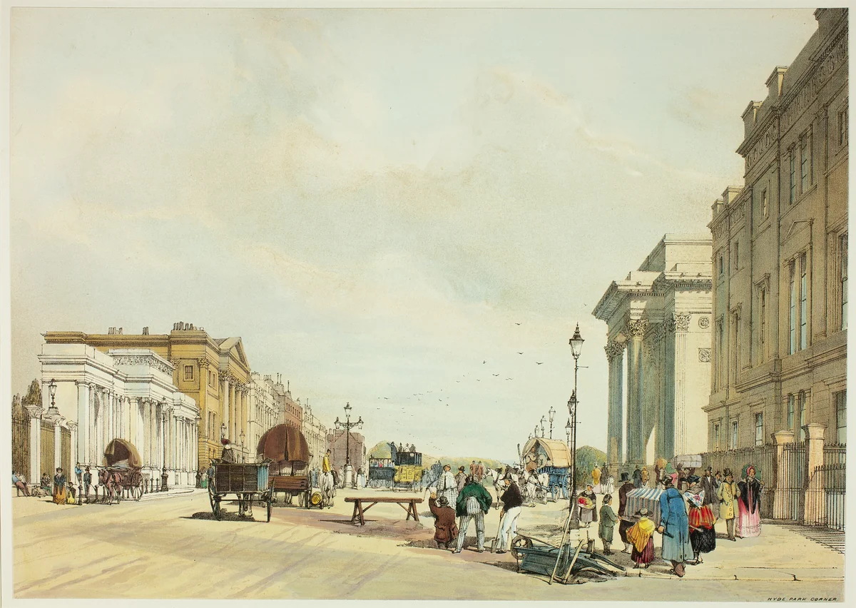 Hyde Park Corner, plate fifteen from Original Views of London as It Is by Thomas Shotter Boys, print, 1842