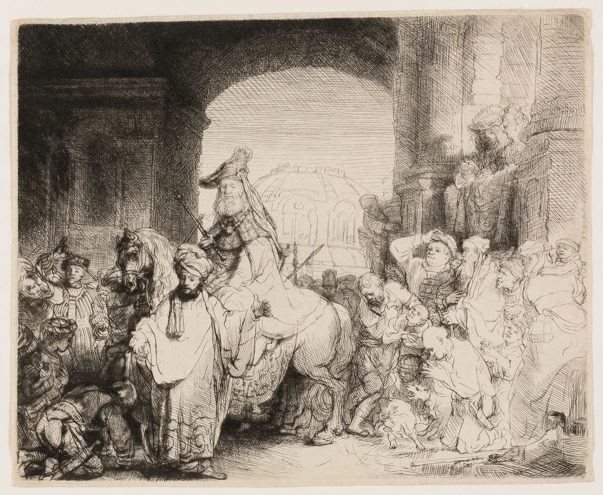 The Triumph of Mordecai by Rembrandt van Rijn, print, 1636-1646