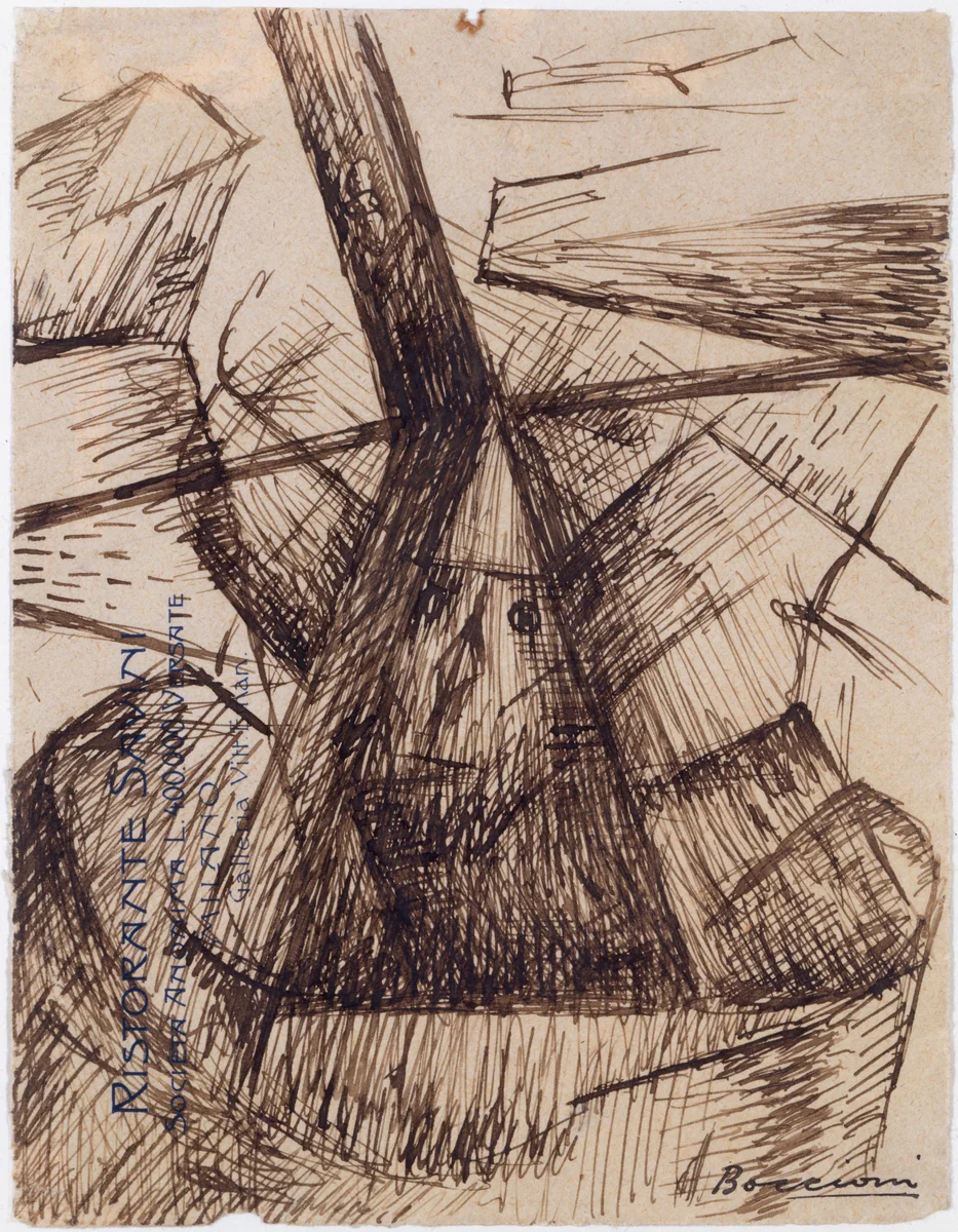 Study for "Fusion of a Head and a Window" by Umberto Boccioni, drawing, 1912