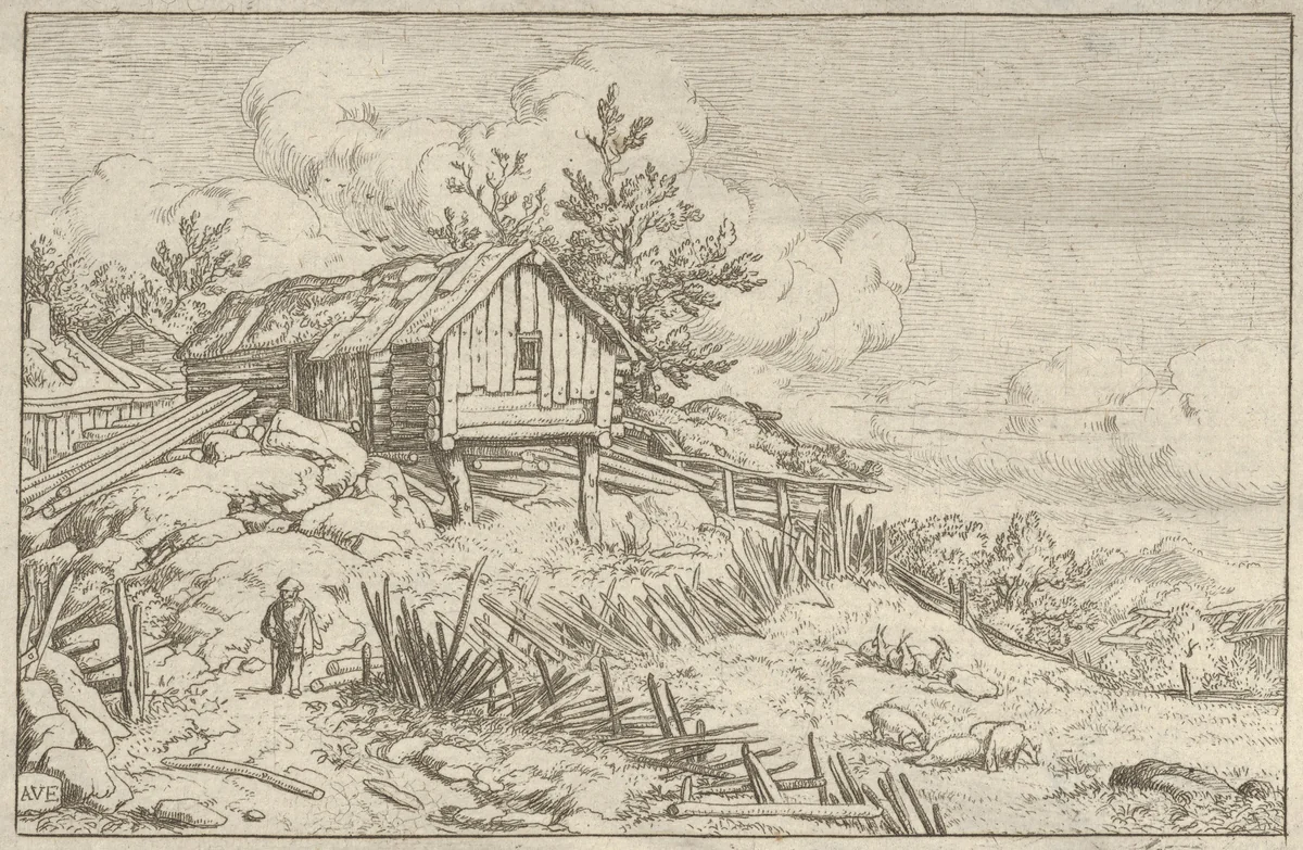 The Man near the Entry of the Ruinous Hedge by Allart van Everdingen, print, 1621-1675