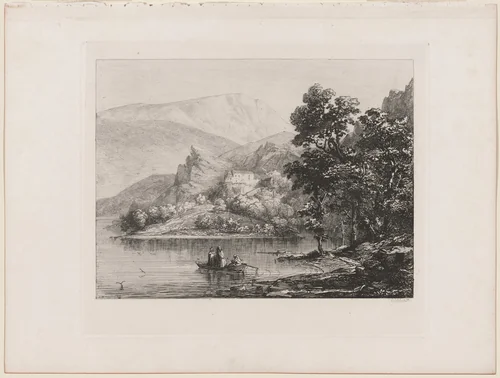 Mountain Lake with Monks in a Boat by Caspar Johann Nepomuk Scheuren, portfolio, 1842