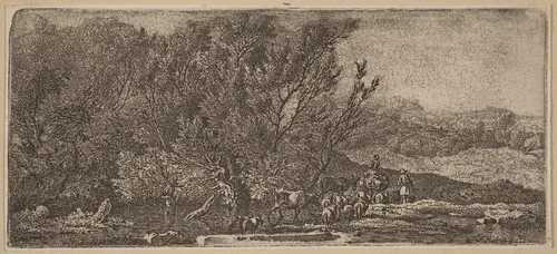 Shepherds with Their Herd Fording a Stream by Ferdinand Kobell, print, 1771
