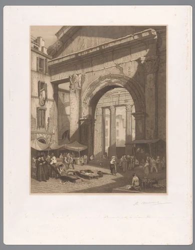 Vismarkt bij de Porticus van Octavia te Rome by Auguste Numans, print, 1833-1883