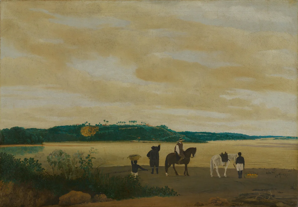 Gezicht op het eiland Itamaracá, Brazilië by Frans Jansz Post, painting, 1637