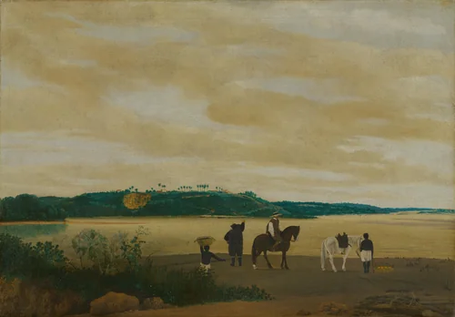 Gezicht op het eiland Itamaracá, Brazilië by Frans Jansz Post, painting, 1637