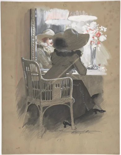 Portrait of a Woman Seated at a Table by Will Houghton, drawing, 1891-1901