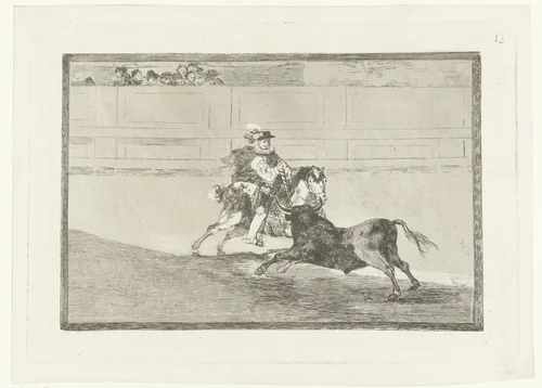 Stierenvechter in een arena by Francisco de Goya, print, 1811-1816