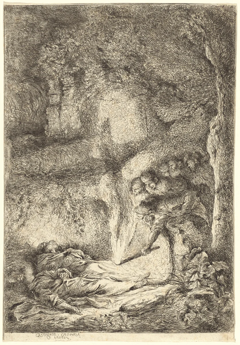 The Bodies of Saints Peter and Paul Hidden in the Catacombs by Giovanni Benedetto Castiglione, print, 1640-1650