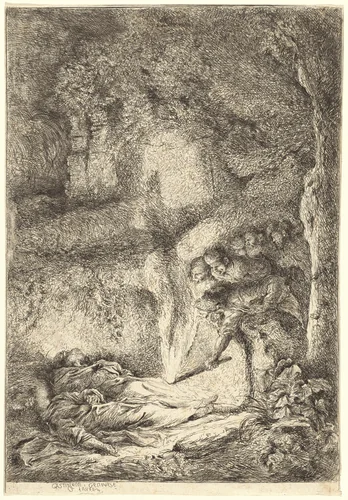 The Bodies of Saints Peter and Paul Hidden in the Catacombs by Giovanni Benedetto Castiglione, print, 1640-1650