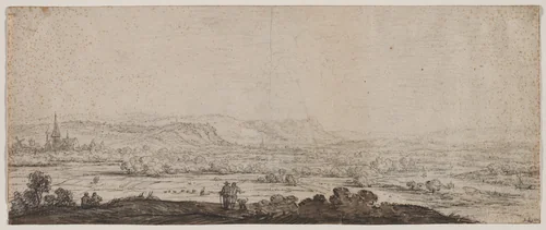 Landscape with the Village of Schenkenschanz, Gelderland by Herman Saftleven, drawing, 1609-1685