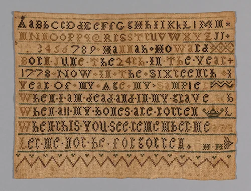 Sampler by Hannah Howard, textile, 1793-1794