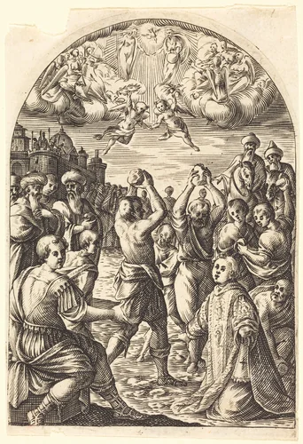 Martyrdom of Saint Stephen by Jacques Callot; Lavinia Fontana, print, 1607-1611