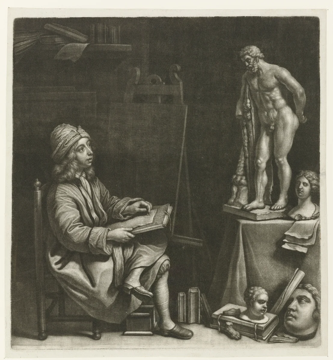 Tekenende jongen by Wallerant Vaillant, print, 1658-1677