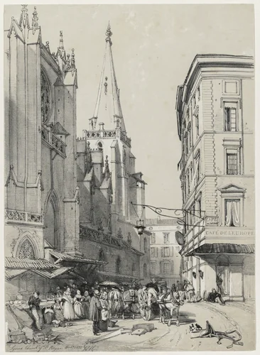 Sketches at Home and Abroad: Lyons Church of St. Hezier, October 1832 by James Duffield Harding, print, 1832