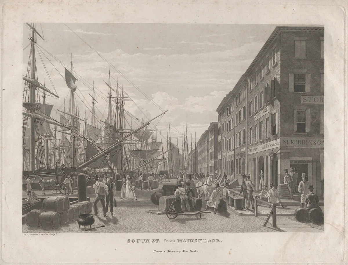 South St. from Maiden Lane by William James Bennett, print, 1834